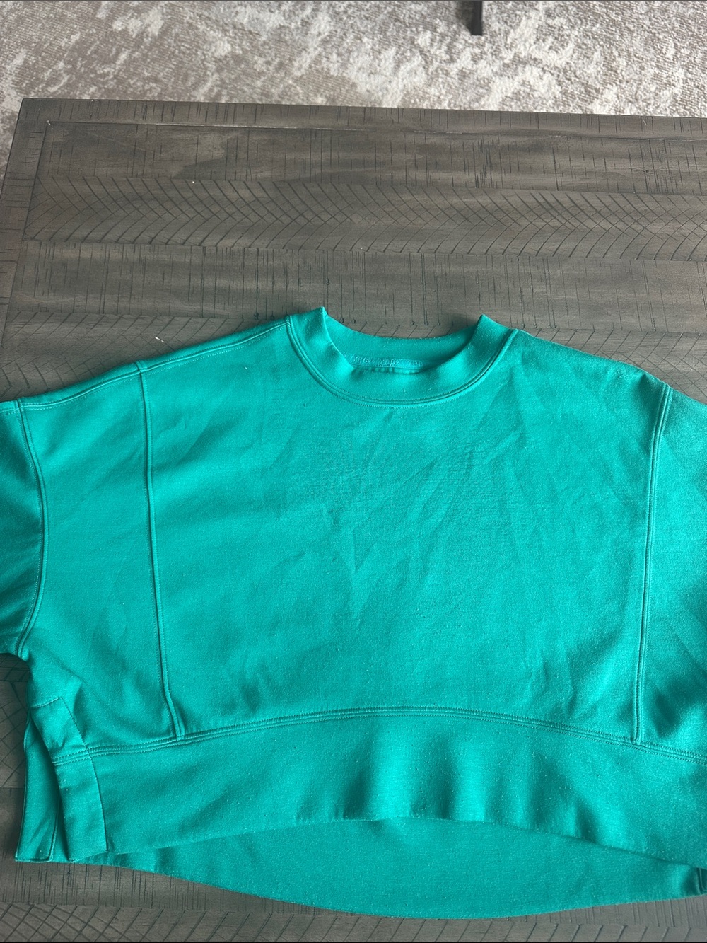 Women's Cropped Oversized Crewneck Sweatshirt - Teal Green - Picture 5 of 9